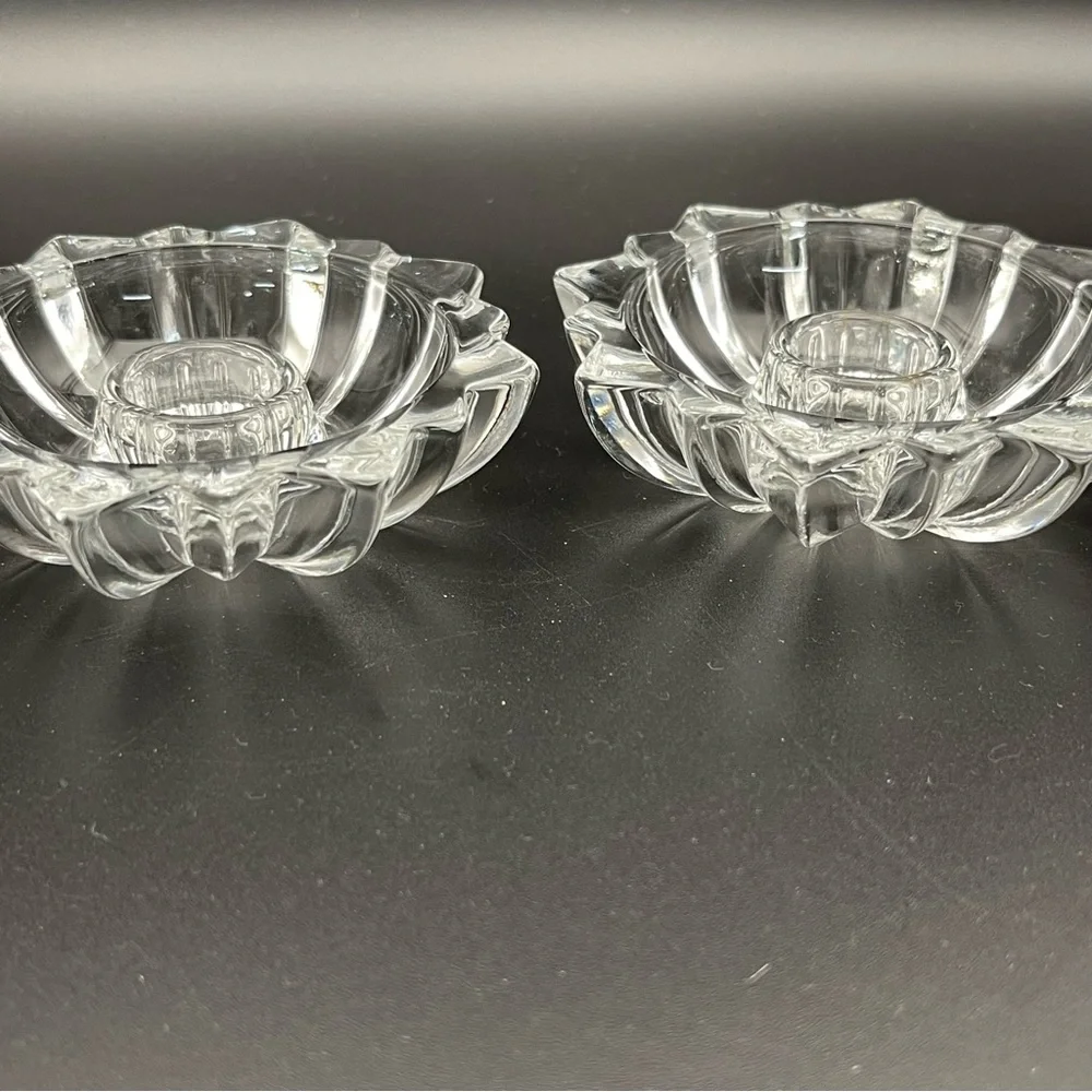 Libbey Canada Crystal Starburst Taper Candle Holders‎ X 2 Vintage Clear Glass